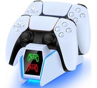 GAMSINGY Base Ricarica PS5, Caricatore Controller PS5 con Ricarica Rapida di 2 Ore/Luce RGB/Indicatore LED, Caricatore Joystick PS5 per Controller Dualsense Wireless/Edge