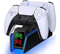 GAMSINGY Base Ricarica PS5, Caricatore Controller PS5 con Ricarica Rapida di 2 Ore/Luce RGB/Indicatore LED, Caricatore Joystick PS5 per Controller Dualsense Wireless/Edge