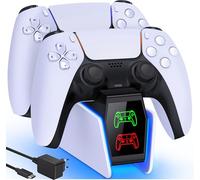 GAMSINGY Base Ricarica PS5, Caricatore Controller PS5 con Ricarica Rapida di 2 Ore/Luce RGB/Indicatore LED, Caricatore Joystick PS5 per Controller Dualsense Wireless/Edge