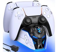 GAMSINGY Stazione di ricarica per controller PS5 con alimentatore di rete, PS5 con ricarica rapida da 2 ore, luce RGB fredda per controller PlayStation 5 Dualsense Wireless/Edge