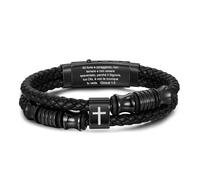 Gamtic Bracciale Croce Versetto Preghiera da Uomo - Religiosi Gioielli Biblico Scrittura Cristiani Cristianesimo Bracciali Nero Cristiano Per gli Uomini Regalo di Pasqua Natale