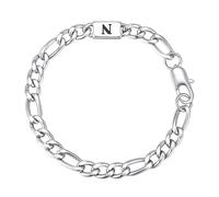Gamtic Bracciale da uomo iniziale in argento - acciaio inossidabile - catena bracciale con lettere A - Z bracciale uomo iniziale regalo di compleanno per papà marito figlio festa del papà, Media