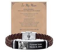 Gamtic Braccialetti in Pelle da Uomo Personalizzati - Intascio Amore Massaggio Braccialetto Regali per Lui Figlio Fidanzato Marito Papà, Regalo per Natale Compleanno Giorno Del Padre (Marrone - Foto)