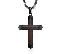 Gamtic Crocifisso Collana Croce per gli Uomini - Nero Ebony Legno Croce Ciondolo Collana in Acciaio Inossidabile Catena Regalo Pendente Unisex Uomo Comunione Ragazzo Pasqua Compleanno Natale (legno)