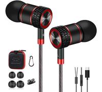 GAMURRY Cuffie con cavo Tipo-C, in-Ear Auricolari con Filo e Microfono, con cavi e pulsante, Cuffie con Filo Jack Cuffiette con Controllo del Volume Compatibili con Smartphone, Nero e rosso