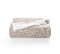 GAMUSI Copriletto multiuso per letto da 135/150 cm e divano. Plaid Foulard Copridivano 3 posti Morbido cotone geometrico - 230x280 cm, Beige