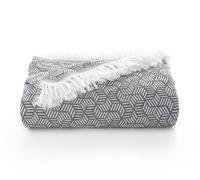 GAMUSI Copriletto multiuso per letto da 90/105 cm e divano. Plaid Foulard Copridivano 2 posti Morbido cotone geometrico - 180x280 cm, grigio chiaro