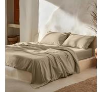 GAMUSI Set di lenzuola per letto da 180 x 190/200, 100% cotone, 4 pezzi, traspirante, morbido, colore pietra