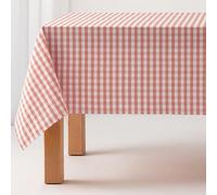 GAMUSI Tovaglia antimacchia in tela morbida al tatto, rettangolare, a quadretti vicky, cotone impermeabile, 140 x 140 cm, colore salmone