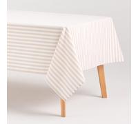 GAMUSI Tovaglia antimacchia rettangolare tessuto cotone impermeabile a righe beige, 140 x 300 cm