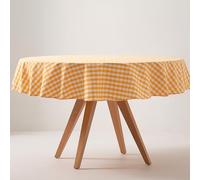 GAMUSI Tovaglia Antimacchia Rotonda Tessuto Cotone a Quadretti Vichy Feel 160 x 160 cm Giallo