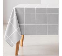 GAMUSI Tovaglia antimacchia tavolo rettangolare a quadri jacquard impermeabile, 140 x 300 cm, tessuto al tatto, colore grigio chiaro