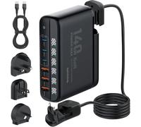 GaN - Caricatore USB C da 140 W, multiplo a 6 porte, USB C, con caricatore multiplo da 100 W, PD3.0 QC5, caricatore da viaggio EU/UK/US/AU