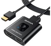 GANA Splitter HDMI 4K 60Hz 2 in 1 Out Switcher con cavo da 1 m, alloggiamento in alluminio, HDCP2.2 UHD 3D per PS5/4, Xbox, Blu-Ray DVD, Fire TV Stick, Chromecast, monitor