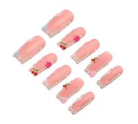 GANAZONO 10 Pezzi Unghie Finte Decorative da Donna Strass a Forma di Ciliegia, Punte in Plastica Adesive a Copertura Totale per Manicure Fai da Te, Accessori per Unghie Primaverili e Feste