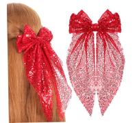 GANAZONO 2 Pezzi Fiocchetti per Capelli con Paillettes Rosse da Clip Leggere e Scintillanti Accessori Cheerleader per Feste e Occasioni Speciali