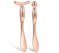 GANAZONO 2 pezzi Rollers Massaggio Viso Forma T e Bastoncini per Occhi Strumenti Gonfiore e Assorbimento Design Compatto in Metallo Rosa per Trattamenti Contorno Occhi e Maschere Viso