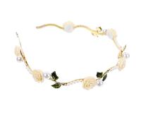 GANAZONO Cerchietto da Sposa con Fiori e Perle Elegante Fascia Capelli Bianca con Rosa Artificiale e Foglie Verdi Accessorio Floreale per Donne e Ragazze Comodo e Adatto Tutte le