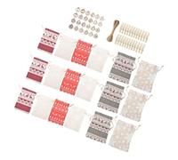 GANAZONO Sacchetti Natalizi con Laccetto e Etichette in Legno per Calendario Avvento Buste Regalo Piccole Stampa Tema Natale per Caramelle e Confezioni Festive