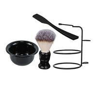 GANAZONO Set da Rasatura Manuale Uomo Pennello da Barba Riutilizzabile, Ciotola da Barba, Rasoio e Supporto, Nero, Abs, Set Tradizionale per Bagno, per Uomini