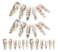 GANAZONO Unghie Finte Corte a Forma di Coniglietto Pasquale Set da 2 Scatole Unghie Artificiali da Festa per Donna e Manicure Decorativa Primaverile con Adesivo Premibile