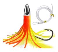 GANCEI Esca morbida per calamari da 150 cm, per pesca a traina in acqua salata, in silicone rosso, con testa in zinco pesante e gancio 6/0, ideale per la cattura di tonno marlin e pesce spada (B)