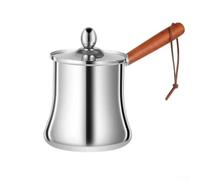 GANCEI Pentola per latte in acciaio inox con beccuccio a prova di fuoriuscite e manico in legno, per fornelli elettrici a induzione a gas, riscaldamento del latte e caffè (550 ml)