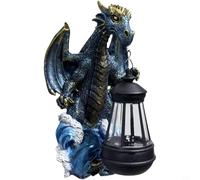 GANCEI Statue solari da giardino che abbracciano le luci della statuetta di dinosauro, per esterni, con ricarica automatica, IP44, resistente alle intemperie, 26,5 x 16,5 x 14 cm (drago blu)