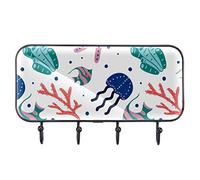 Ganci adesivi per asciugamani, con stella marina marina, motivo erbaccia marina, ganci da parete su bagno/cucina/camera da letto