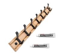 Ganci Appendiabiti a Parete Moderni Ingresso Attaccapanni da Muro Legno di Bambù Corridoio Appendi Abiti Accappatoio Cappotti Strofinacci Borsa Giacca Chiave, 7 Hooks 70cm