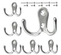 Ganci Appendiabiti Doppi con 24 Viti, Ganci Appendiabiti Retro Argento per Porta e Parete, Ganci per Porta in Metallo Resistente Avvitabili per Appendere Accappatoio, (Argento, 6 Pezzi)