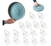 Ganci Autoadesivi Invisibili,16pcs Supporto per Piatti Parete Autoadesivo,Ganci Adesivi,Attaccaglie Carta Adesivo Appendi,Autoadesivi per Piatti con Gancio,Ganci Adesivi Plastica,Ganci Appendi Quadri