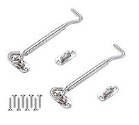 Ganci Cabina con Chiusura a Occhiello, Acciaio Inox Cabina Gancio Chiavistello Serratura, Gancio Porta Gancio per Porta Fienile, Armadio, Finestra 6 Pollici - Argento