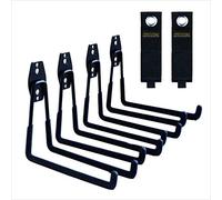 Ganci da garage, confezione da 4 ganci da parete con 2 porta cavi di prolunga, resistenti ganci lunghi 19,1 cm per scala, sci, sport, utilità, attrezzi da giardino, organizer per tubi flessibili