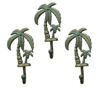 Ganci da parete in ghisa a forma di palma - Set di 3, 20,3 x 10,2 cm, decorazione tropicale, finitura nera rustica, per cappotti, asciugamani, borse - Aggiungi un tocco di tropici alla tua decorazione