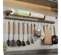 Ganci da parete, Portautensili da cucina, senza foratura, adesivo, in acciaio inox, appendere alla parete, organizer for il bagno(With 14 Hooks 80cm)