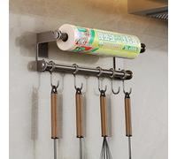 Ganci da parete, Portautensili da cucina, senza foratura, adesivo, in acciaio inox, appendere alla parete, organizer for il bagno(With 5 Hooks 30cm)