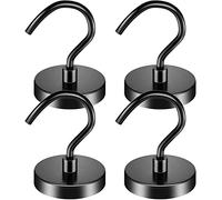 Ganci magnetici, 45.4 kg + gancio magnetico resistente per frigorifero, extra forte magnete al neodimio gancio, gancio da crociera per appendere, griglia (nero brillante, confezione da 4)