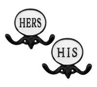 Ganci per asciugamani AuldHome His and Hers (set da 2); appendini da parete per porte in ghisa rustica stile fattoria