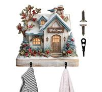 Ganci per cappelli e cappotti a forma di casa | cartello di benvenuto festivo con gancio per chiavi | Targa sospesa a forma di casa 2D con ganci per appendere cappelli borse sciarpe salone do