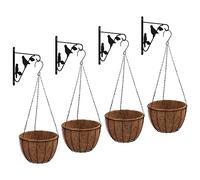 Ganci per Cesti Pensili con Fioriere 4 pz Nero in Acciaio | Resistenti, per Balcone e Giardino, con Rivestimento in Fibra di Cocco, Carico Max 5 kg