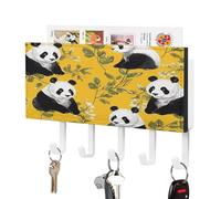 Ganci per chiavi da parete, motivo panda su sfondo giallo, decorazione in plastica con 5 ganci per chiavi, per ingresso, soggiorno, ufficio