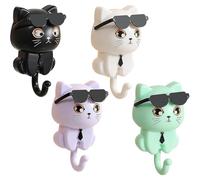 Ganci per gatti, 4 pezzi graziosi ganci da parete portachiavi autoadesivi per gatti in plastica ABS resistente per indossare occhiali da sole portachiavi carino per cappotto, borsa, cappello, asciuga