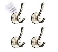 Ganci per Pannelli forati, 4 Pack Coat Hooks Wall Mount Heavy Duty Utility Retro Double for Hanging Coats,Hat, Towel, Key, Robe, Scarf, Bag, cap(Silver)
