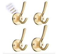 Ganci per Pannelli forati, 4 Pack Coat Hooks Wall Mount Heavy Duty Utility Retro Double for Hanging Coats,Hat, Towel, Key, Robe, Scarf, Bag, cap(Gold)