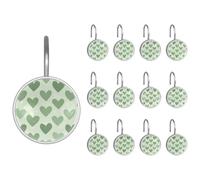 Ganci per tenda da doccia a forma di cuori verdi salvia, in acciaio inox, per tende da bagno, confezione da 12