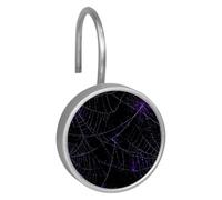 Ganci per tenda da doccia a forma di ragnatela di Halloween, resistenti alla ruggine, ganci da doccia in vetro cristallo per bagno, anelli da doccia scorrevoli per tenda da doccia, fodera, asta