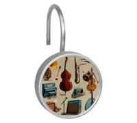 Ganci per tenda da doccia, a tema musicale, resistenti alla ruggine, ganci da doccia in vetro cristallo per bagno, anelli da doccia scorrevoli per tenda da doccia, fodera, asta, confezione da 12