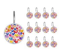 Ganci per tenda da doccia con cuori colorati ad acquerello senza cuciture, 12 ganci per tenda da doccia in acciaio inox, anelli per tende da bagno e camera da letto