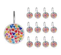 Ganci per tenda da doccia con cuori colorati astratti ad acquerello senza cuciture, 12 ganci per tenda da doccia in acciaio inox, anelli per tende da bagno e camera da letto